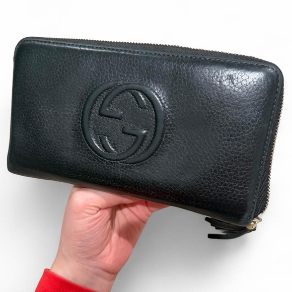 Authentic GUCCI Black Pebbled Leather Soho Interlocking G Zip Around Long Wallet - Picture 6 of 10